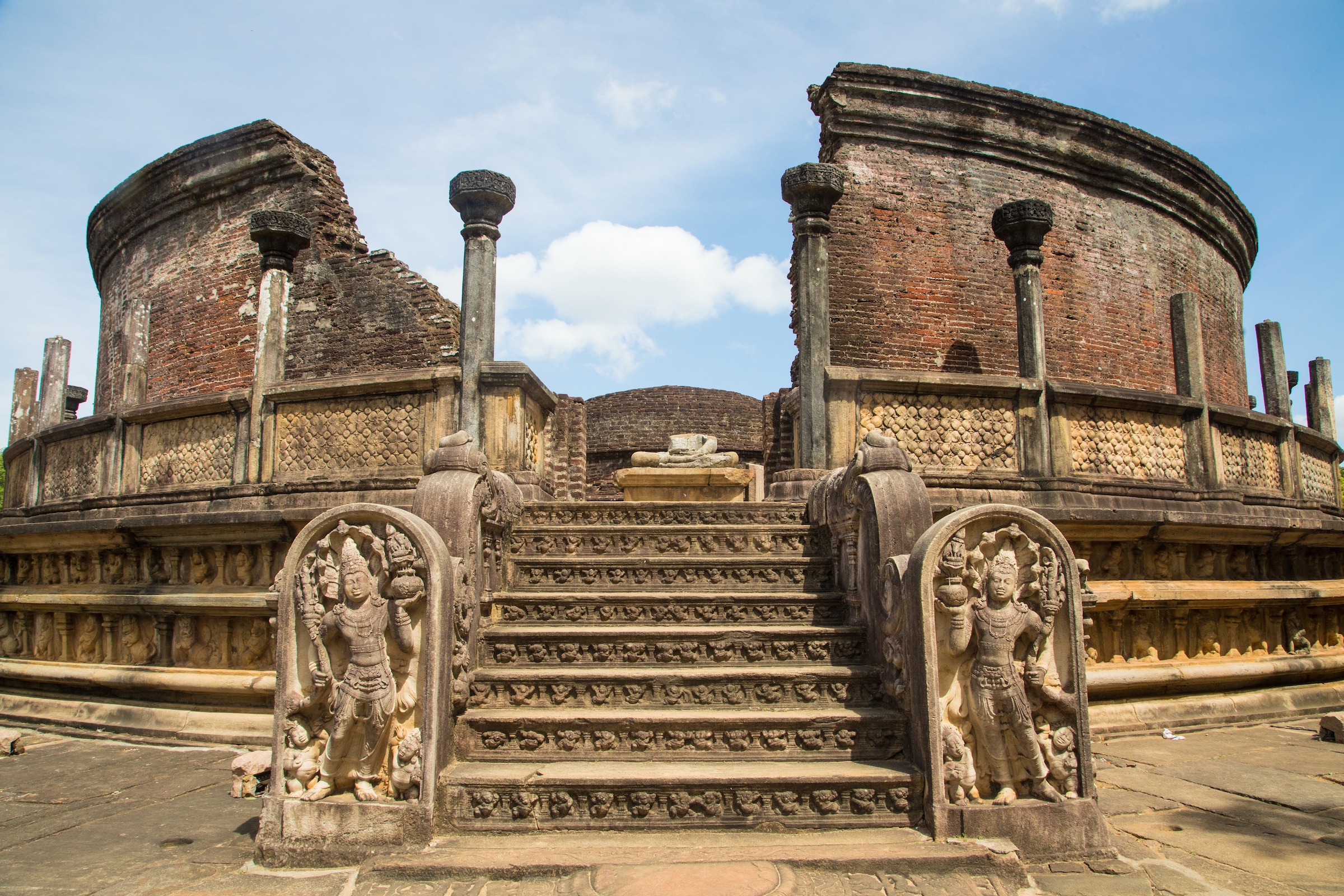 Stairs and relief sculptures inside Polunnaruwa