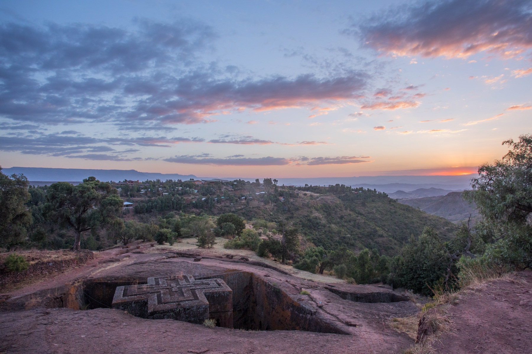 St George's rock church at Lalibela, Ethiopia at sunset