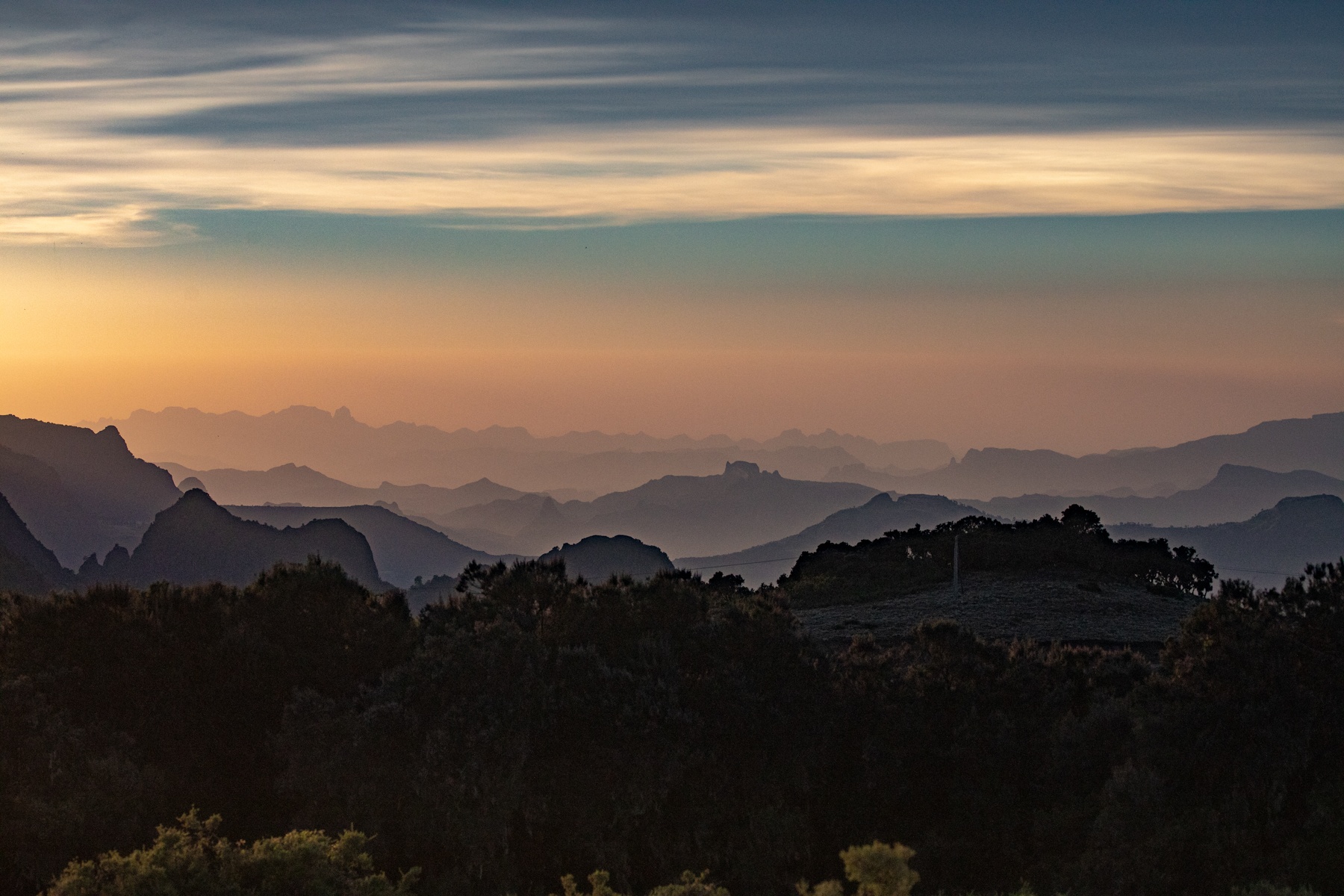 The Simien Mountains just after sunset