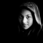 A beautiful black and white image of a muslim girl in Ladakh