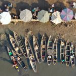 Docked pirogues by the side of the fish market in Cotonou
