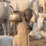 Dung carrying is an integral part of life for Mundari children.