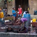 Workers at a tie-dying plant outside Abidjan