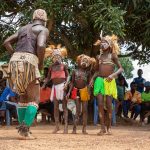 A group of Guéré girls wait their turn to dance