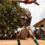 The vibrant and acrobatic Dance of the Jugglers (Danse des Jongleurs) on our Ivory Coast photo tour