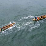Aerial view of fishermen at Grand Bassam in Ivory Coast (Côte D'Ivoire)