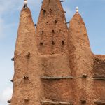 Photograph architectural detail of the Sahelian mud mosque in Kong