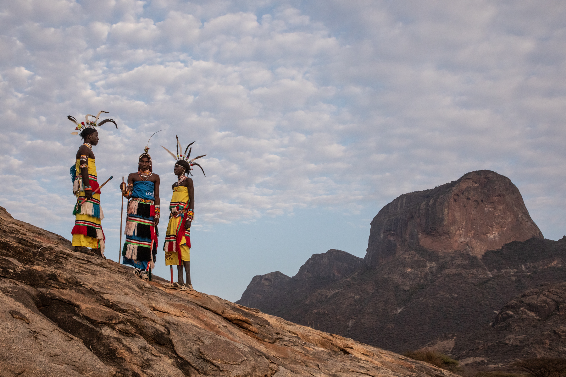 Rendile warriors at sunrise on our photography tour in the Ndoto Mountains