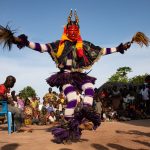 A wild act of Zaouli in Bouaflé, Ivory Coast