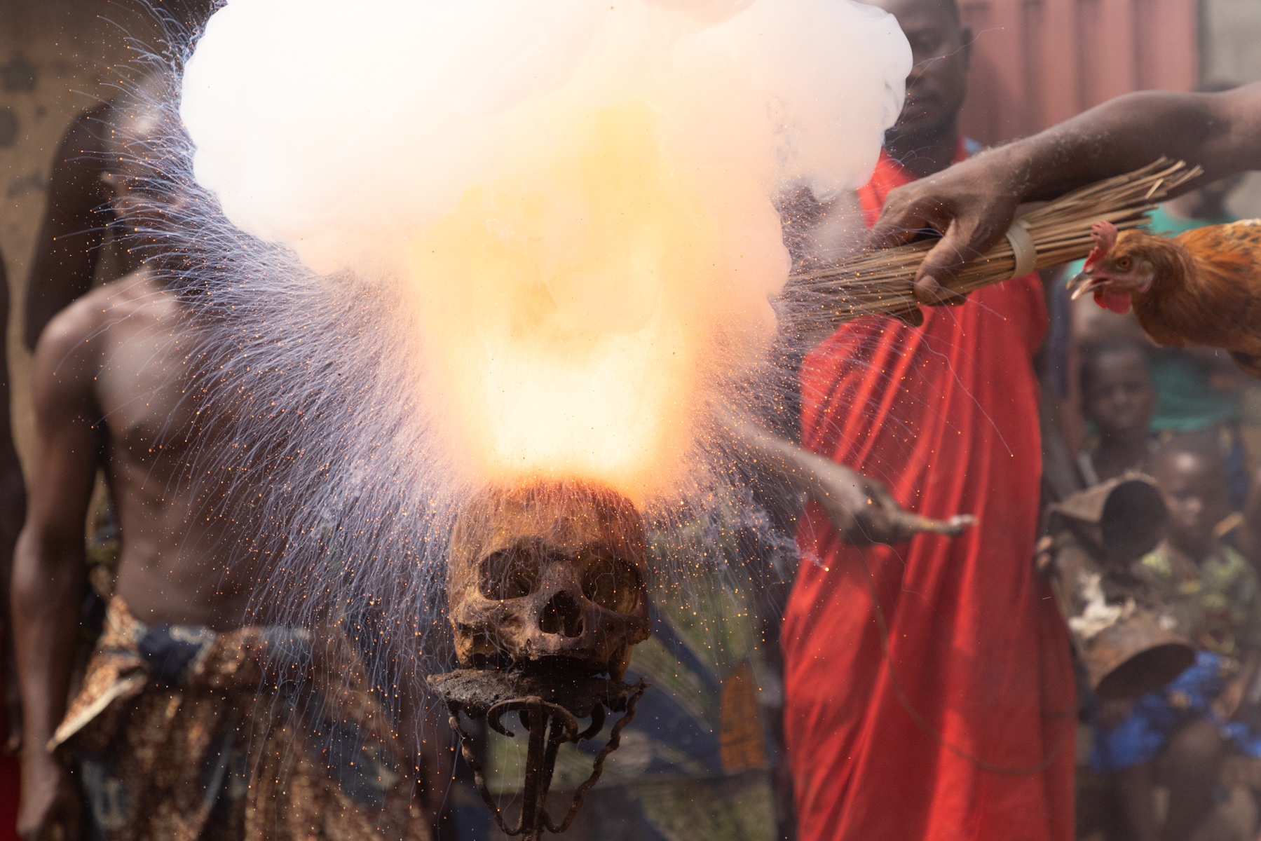 An exploding skull during a Shango judicial hearing on our voodoo festival photo tour