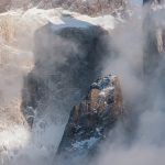 The morning mist swirls around some of the peaks in the Paine Massif, Torres del Paine National Park (image by Virginia Wilde)
