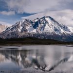 A full view of Almirante Nieto, one of the mountains of the Paine Massif, Torres del Paine, reflected in Laguna Amarga (image by Virginia Wilde)