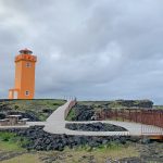 The bright orange Svötuloft Lighthouse (image by Mike Watson)