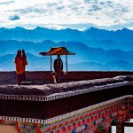 Early morning rooftop call to puja at Matho Monastery (image by Julie-Anne Davies)
