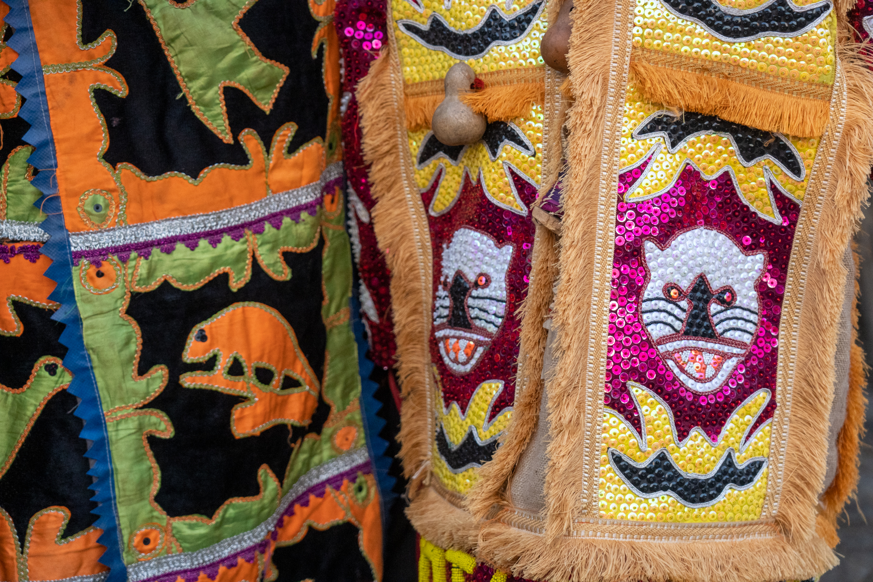 Sequins and patchwork adorn an Egungun dress (image by Inger Vandyke)