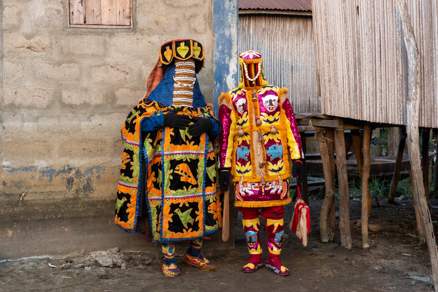 Our second encounter with Egunguns surprised us at Ganvié (image by Inger Vandyke)