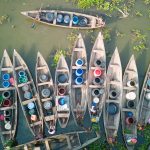 Wooden canoes moored up in the queue to get fresh drinking water at Ganvié (image by Inger Vandyke)