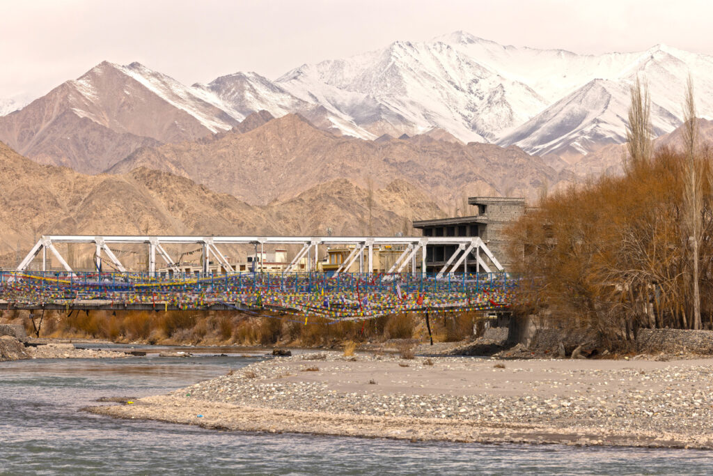 Choglamsar bridge, covered in prayer flags (image by Mike Watson)