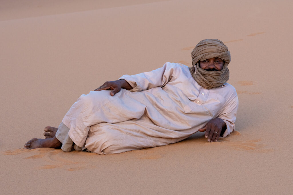 A bed of desert sand. Not only do the Tuareg understand sand, they flop down and rest on it at any opportunity (image by Inger Vandyke)