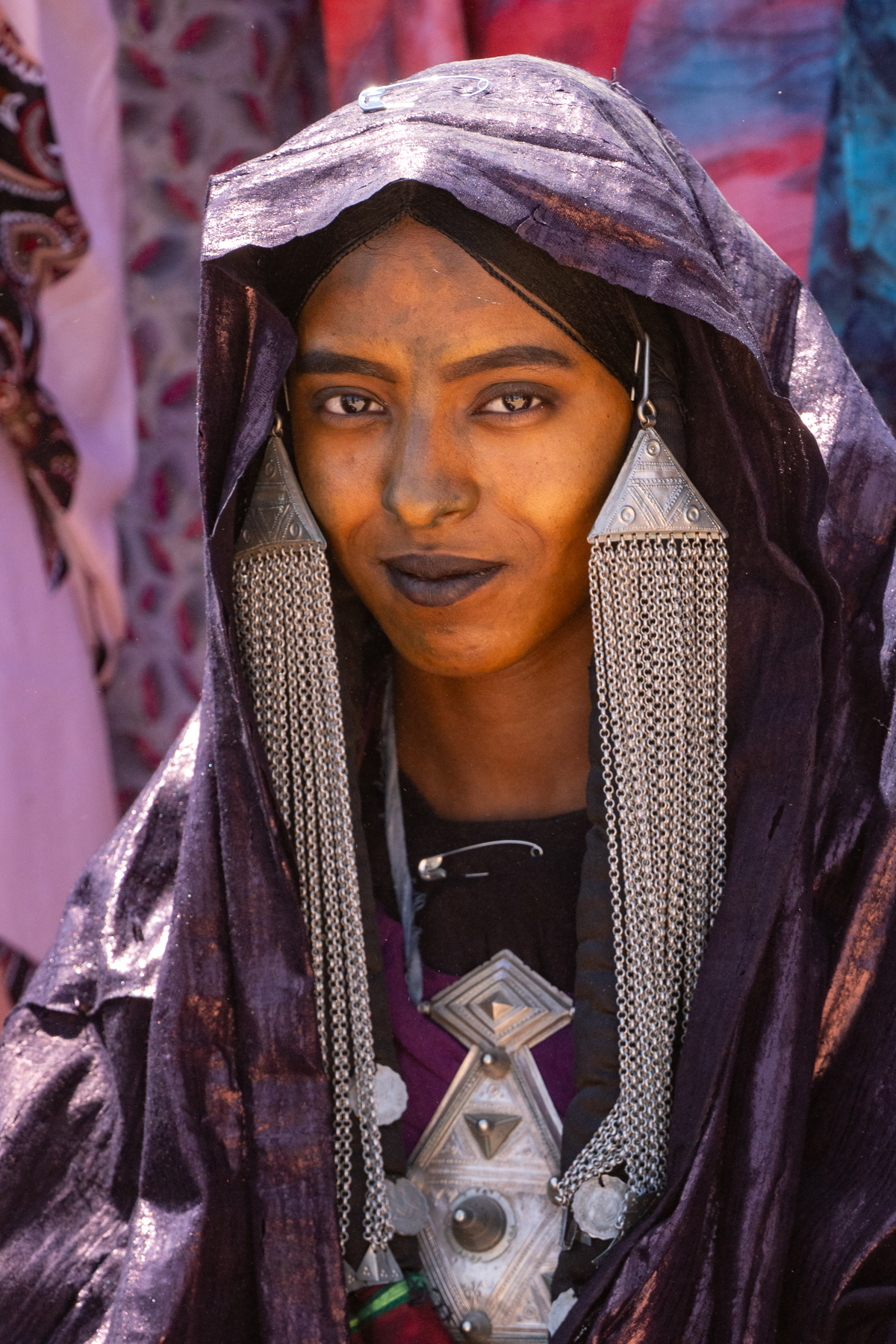 A beautiful woman dressed in indigo and silver for the annual Tuareg celebration of Sabiba (image by Inger Vandyke)