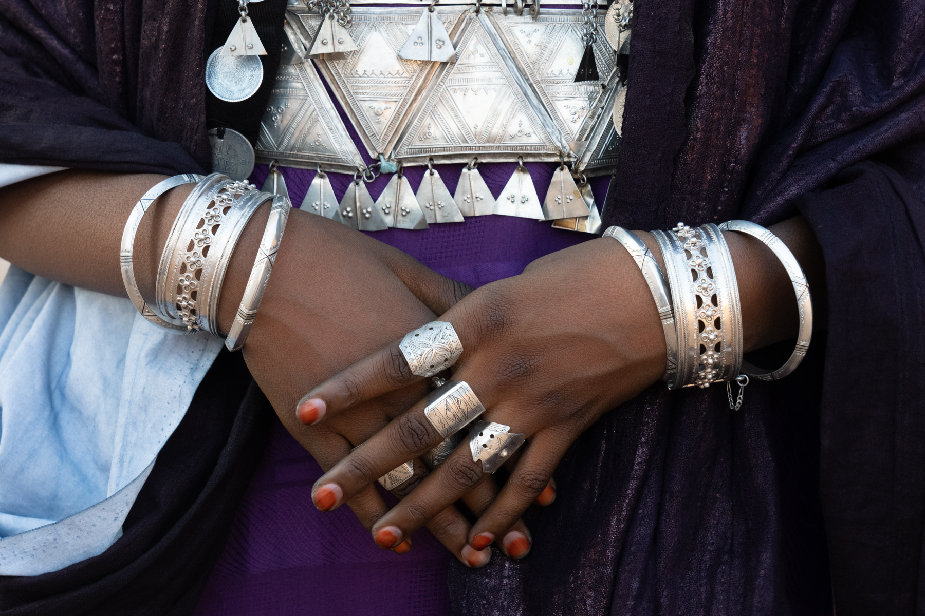 A spectacular selection of Tuareg silver jewellery. Each piece has a special meaning for the wearer (image by Inger Vandyke)