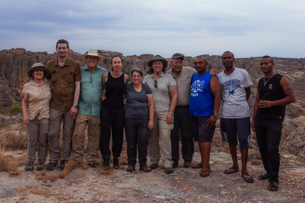 Some group members and our driving team after an amazing sundowner at Isalo Rock Lodge (image by Virginia Wilde)