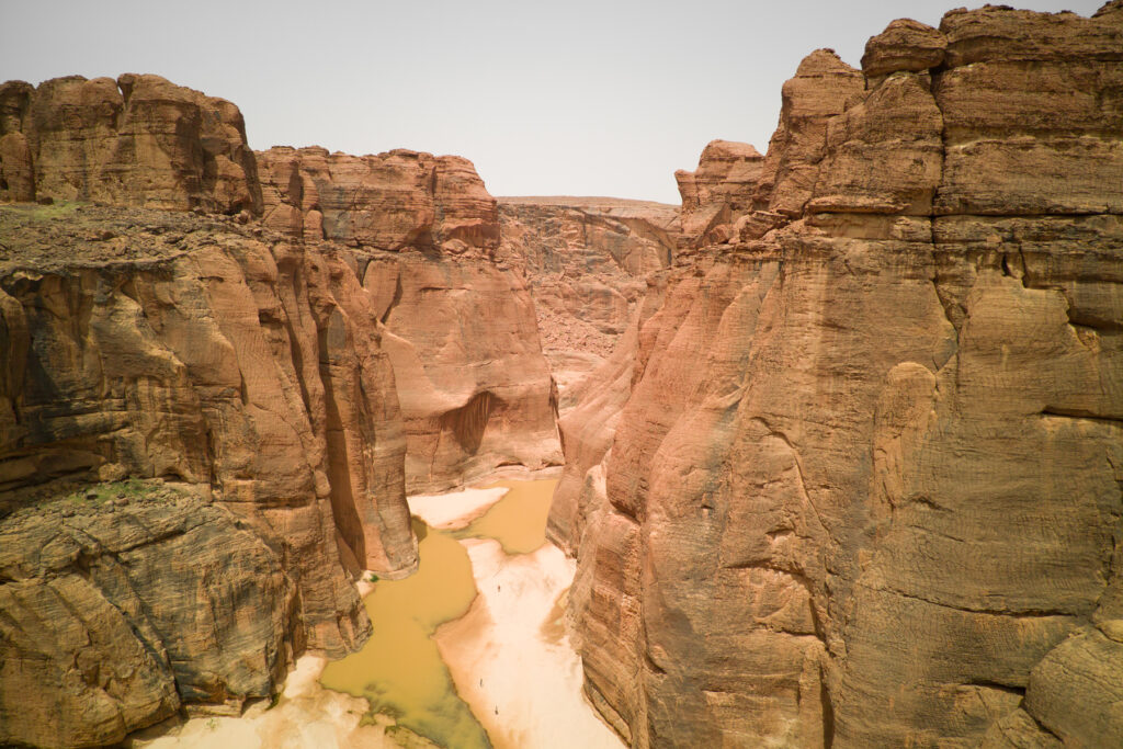 Our guests walk into the base of the Guelta D'Archei oasis in the Ennedi (image by Inger Vandyke)