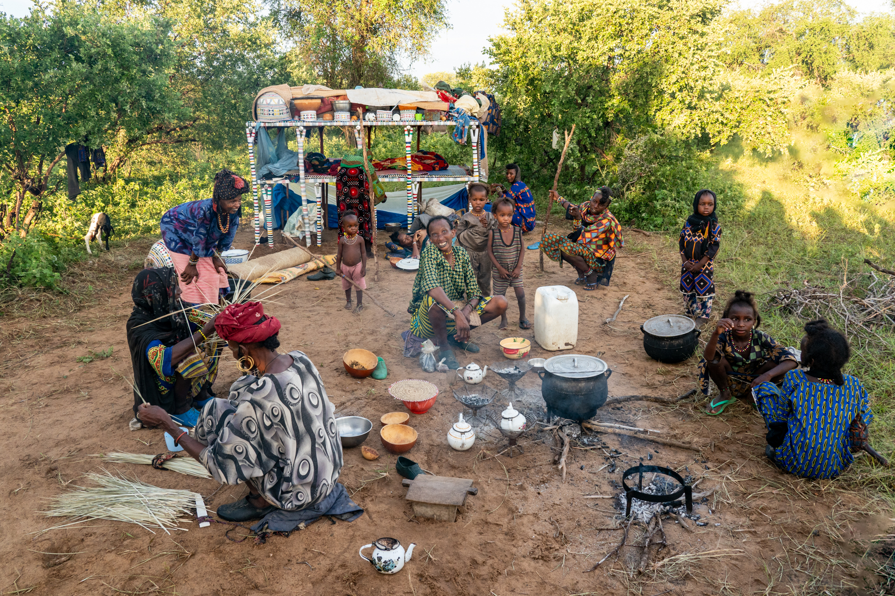 A Wodaabe family preparing dinner at their Wuro, or nomadic home (image by Inger Vandyke)