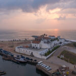 Drone view of St George's Castle in Elmina at sunrise (image by Inger Vandyke)