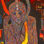 Enjoying the modern Benin art of Sess Essoh at a gallery of modern art in Abomey (image by Inger Vandyke)