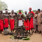 A gathering of Shango priests at a judicial ceremony devoted to handing down a verdict in voodoo law (image by Inger Vandyke)