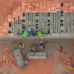 Aerial view of workers outside a brick kiln (image by Inger Vandyke)