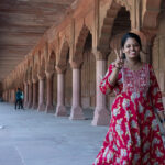 Fun lady at the Taj Mahal (image by Mike Watson)