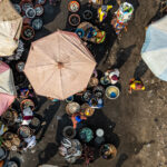 Flying a drone over the fish market of Ganvie (image by Ingrid Koedood)