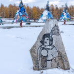 Symbols of a shaman at a large Ovoo site on a mountain pass in the remote Darkhad Depression of northern Mongolia (image by Inger Vandyke)