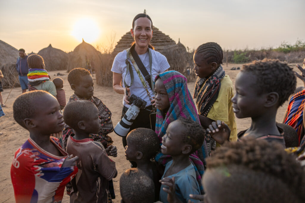 Catherine surrounded by children of the Nyangatom tribe (image by Ingrid Koedood)