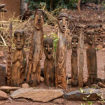 Picture of a series of Waka, or totem poles that are used as grave markers in the Konso culture (image by Ingrid Koedood)