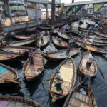 The line up of charismatic, wooden taxi boats on the Buriganga (image by Yousuf Tushar)