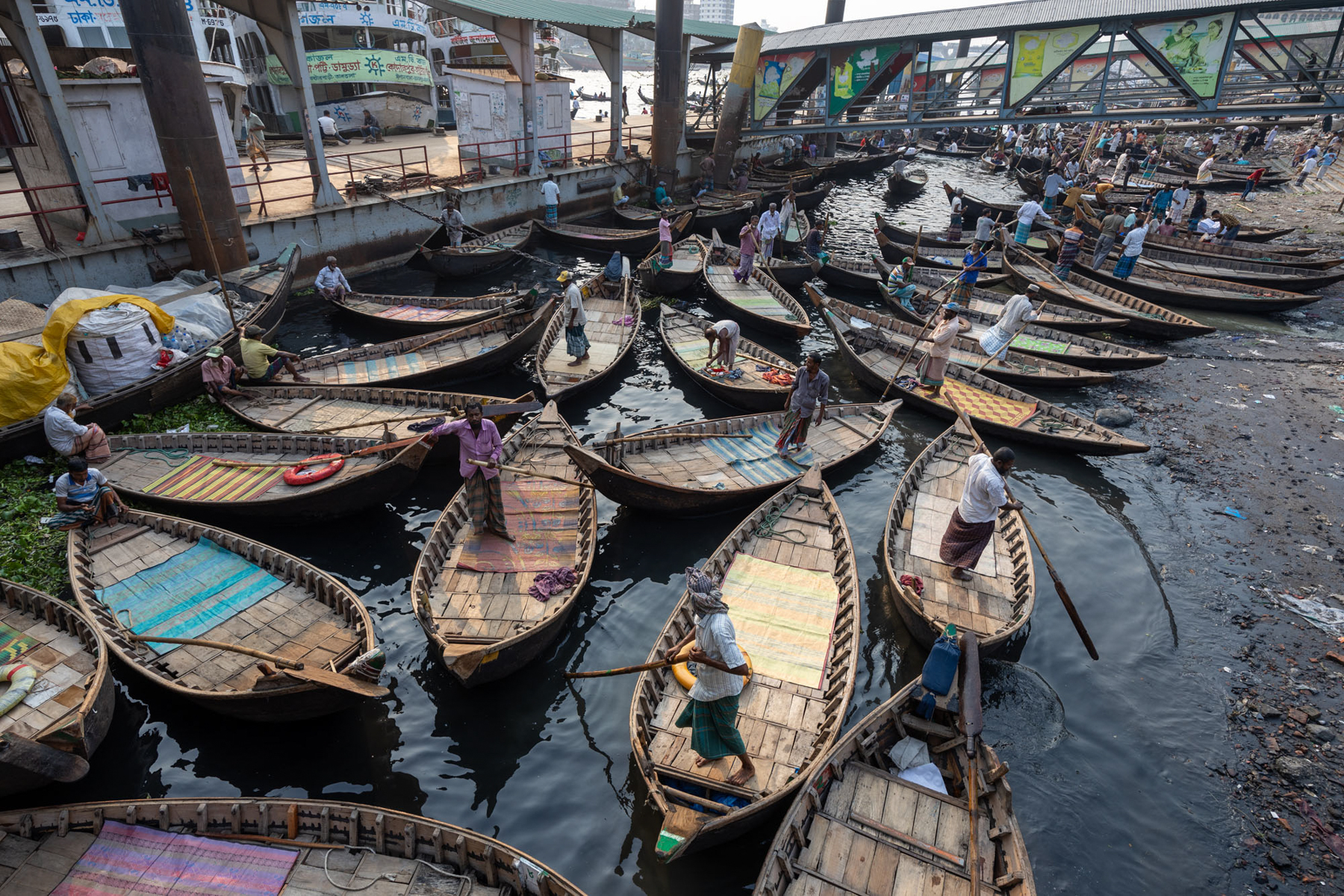 The line up of charismatic, wooden taxi boats on the Buriganga (image by Yousuf Tushar)