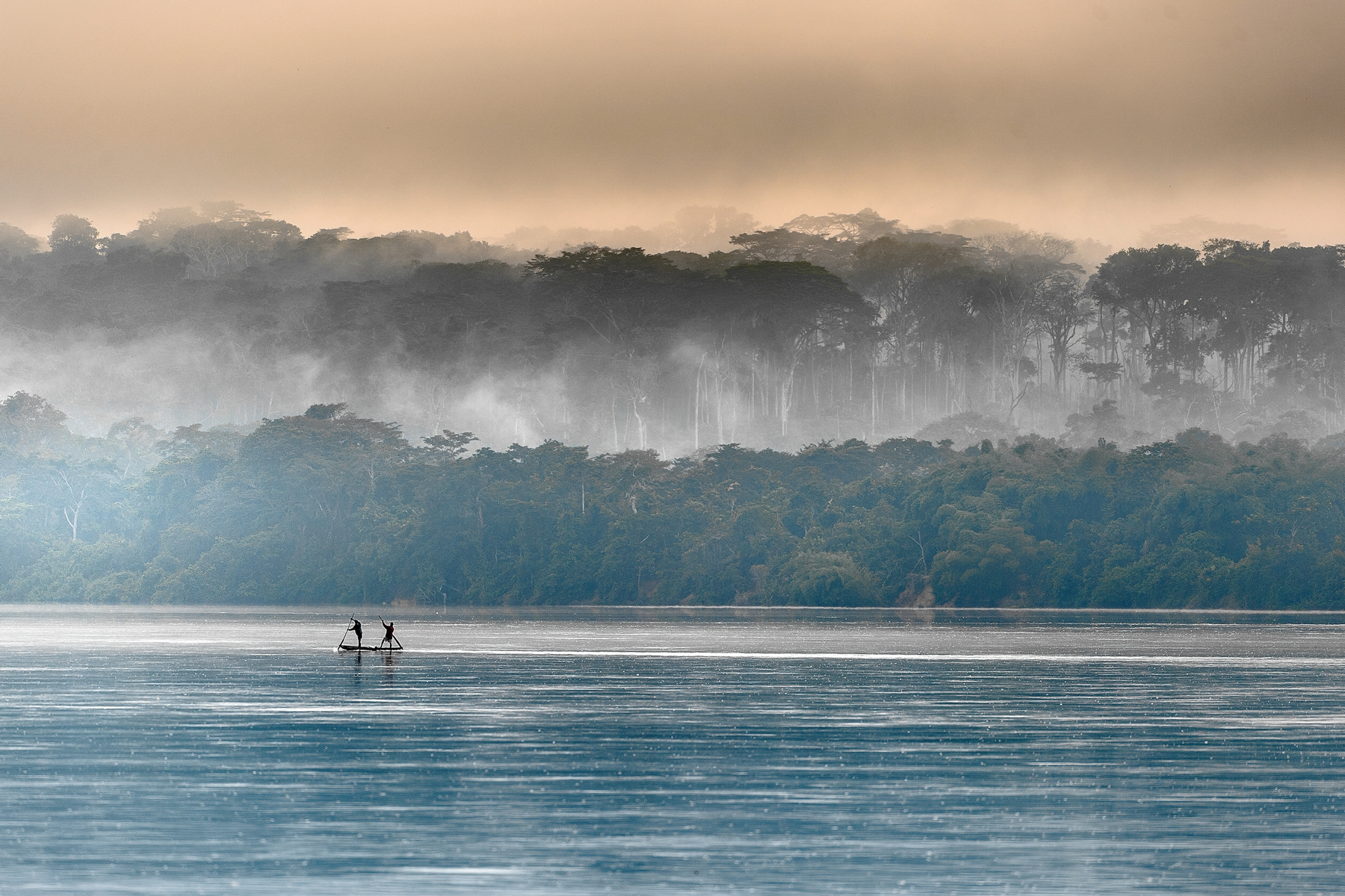 Misty mornings on the Sangha River which flows into the Congo