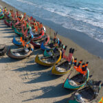 Aerial view of Bangladesh's stunning moon boats lining the high tide mark at Cox's Bazaar (image by Yousuf Tushar)