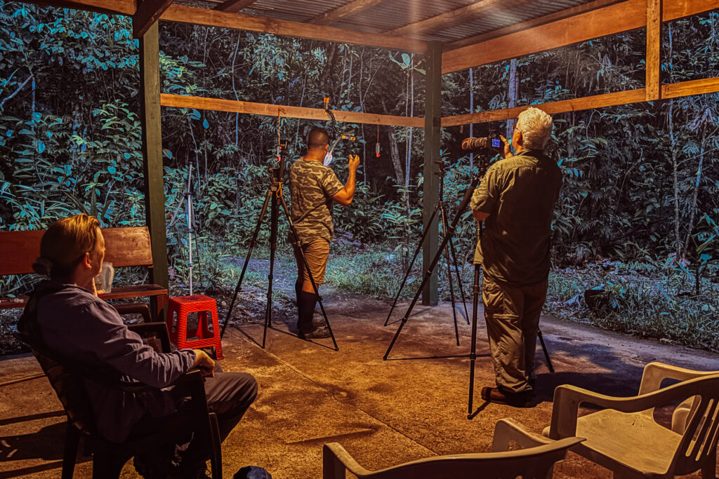 Laguna del Lagarto guide Didier talks John through a bat photography masterclass (image by Gin Wilde)