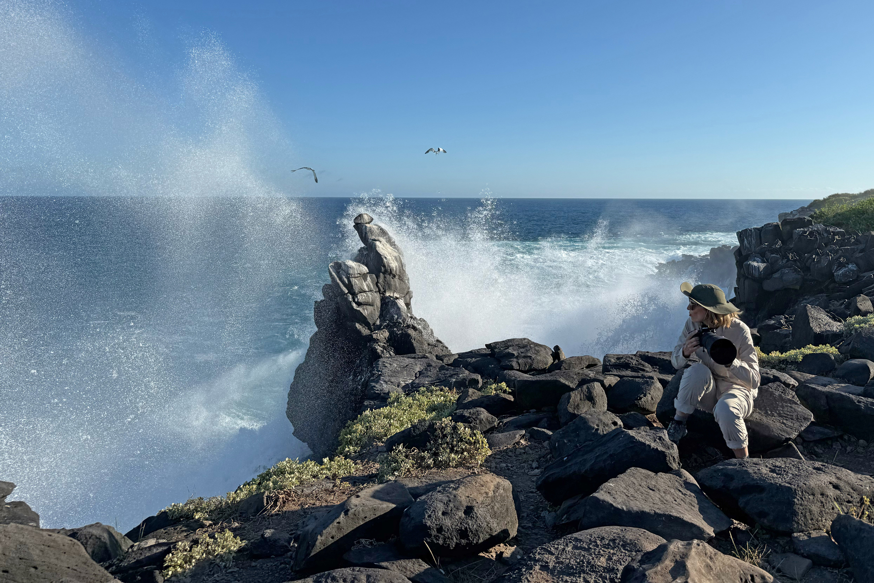 The waves don’t break over the 25 metre cliffs do they? Well, actually sometimes they do. (Image by Mike Watson)