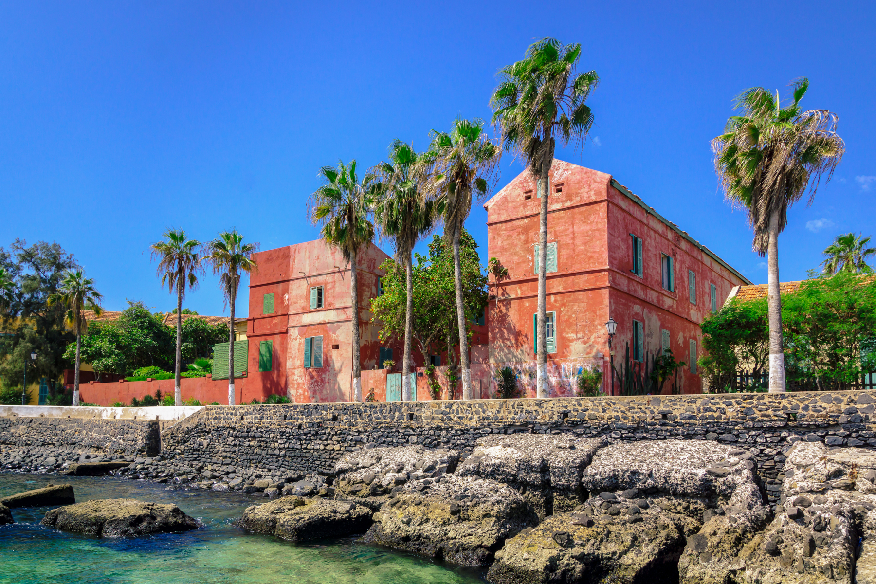 The historical red houses of slavers on the island of Goree, off the coast of Dakar.