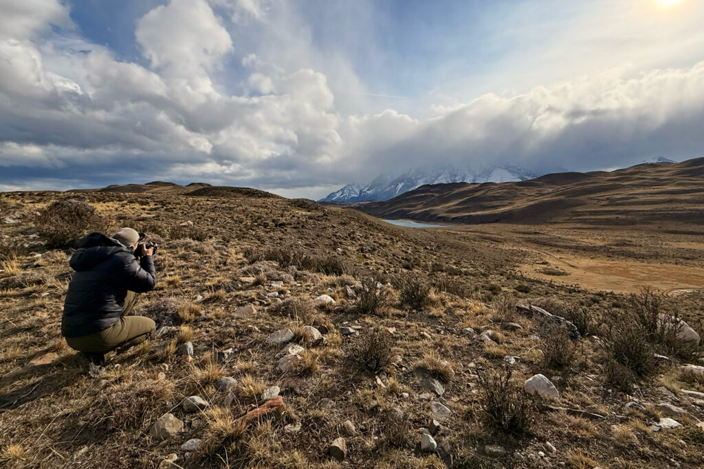 Wild Images photographer Diana enjoys another wonderful view of the Torres del Paine (image by Mike Watson)