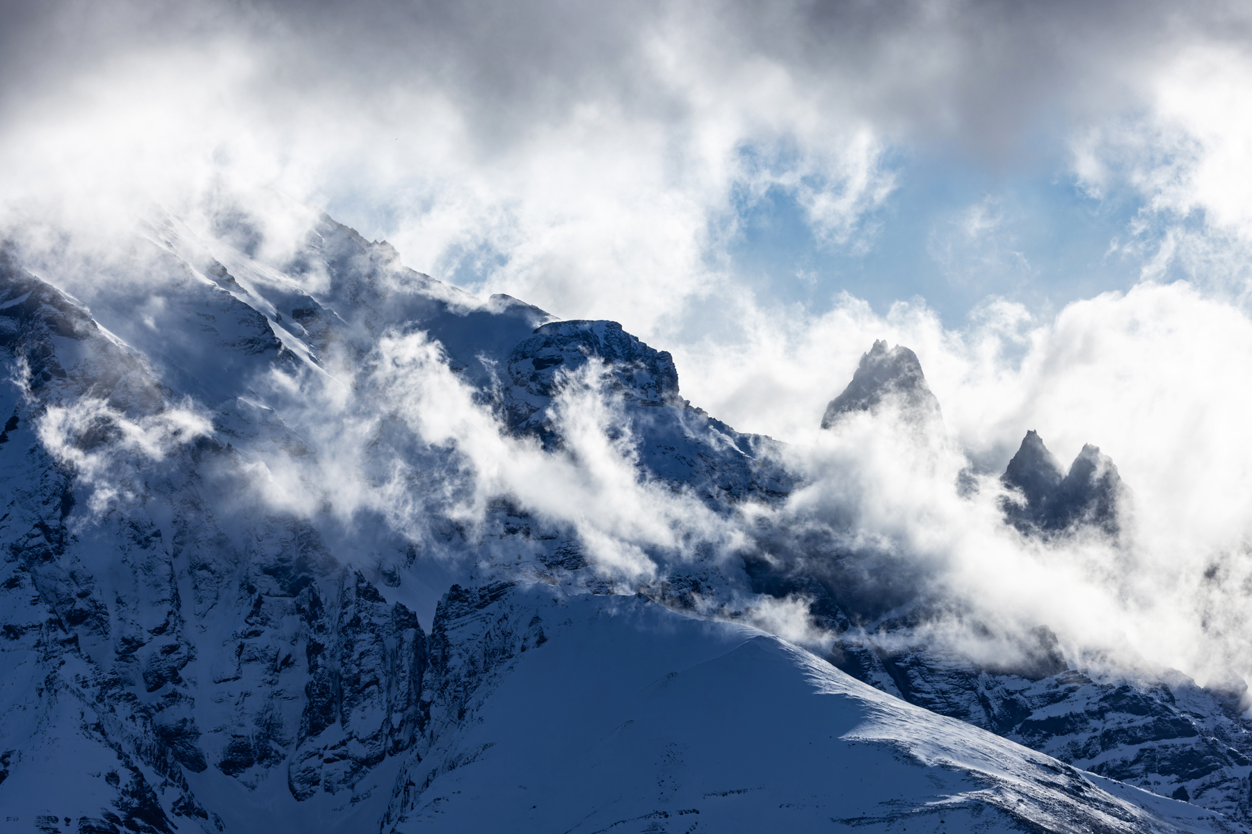 Towers in the mist, a typical view of the Torres del Paine, Torres Central and Norte only (image by Mike Watson)