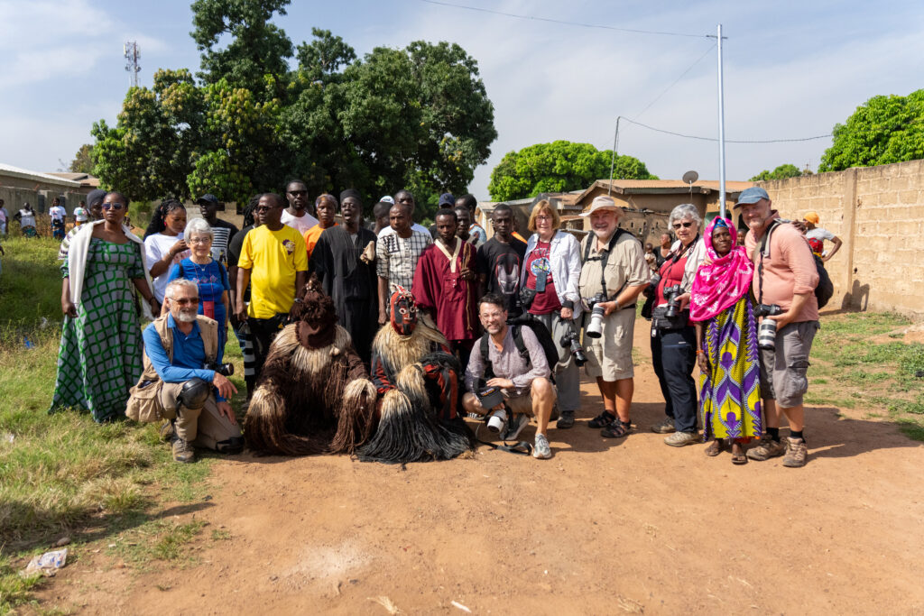 Our 2025 group at the rarely seen ceremony of Nasologo, the initiation of Malinke Poro (image by Inger Vandyke)