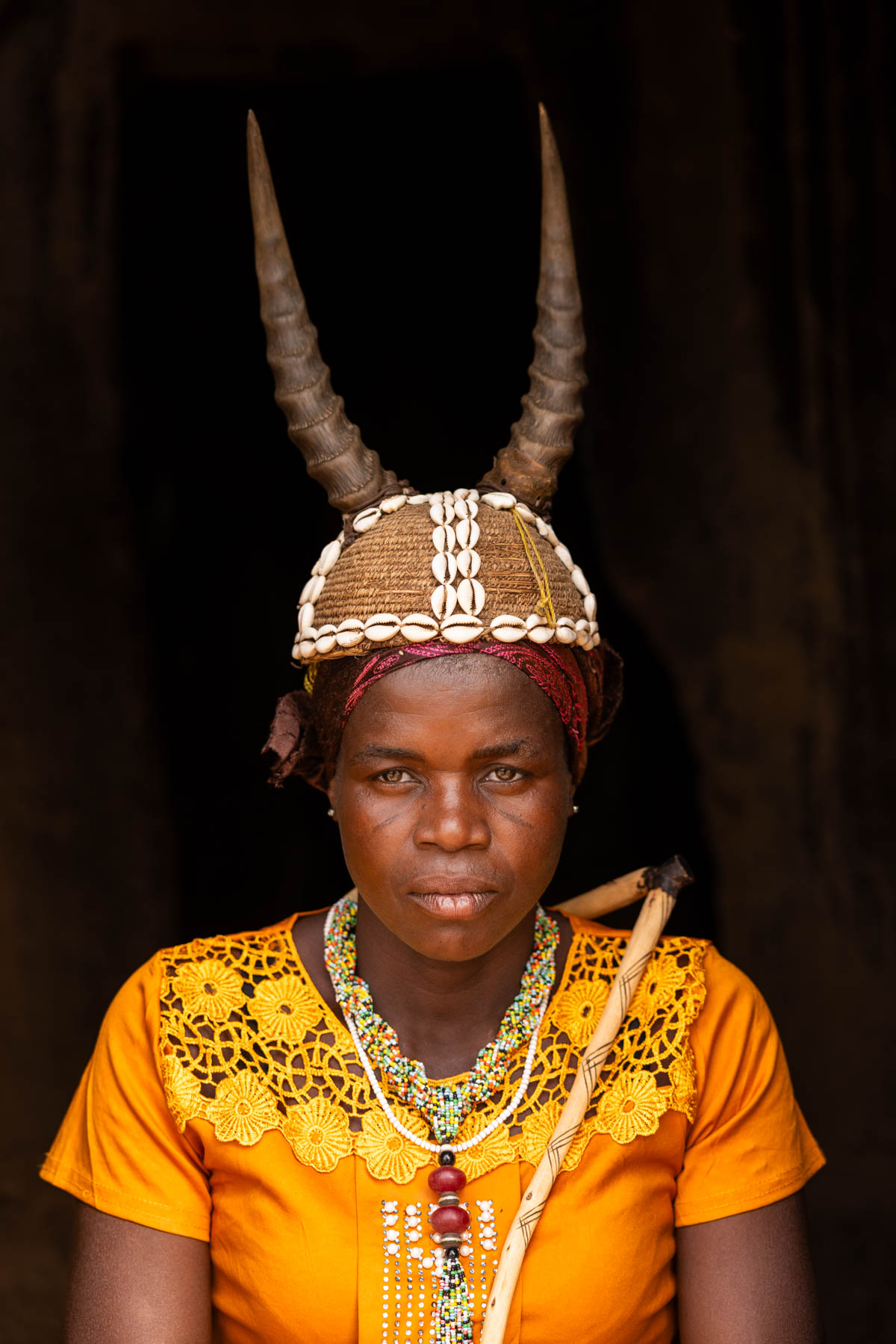 Batammariba woman in ceremonial headwear – cowries and antelope horns (image by Ingrid Koedood)