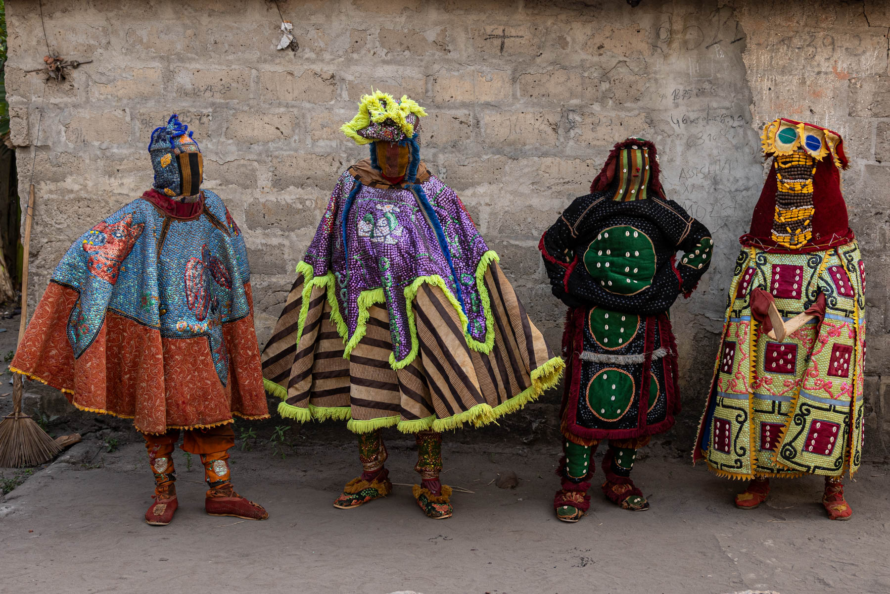 Egungun dancers. During the Egungun ceremony, masked performers embody ancestral spirits, bringing blessings, protection and guidance to the community (image by Ingrid Koedood)