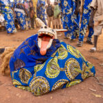 The ‘naughty dog’ closes the Guèlèdè ceremony, playfully scares the children as the crowd cheers (image by Ingrid Koedood)